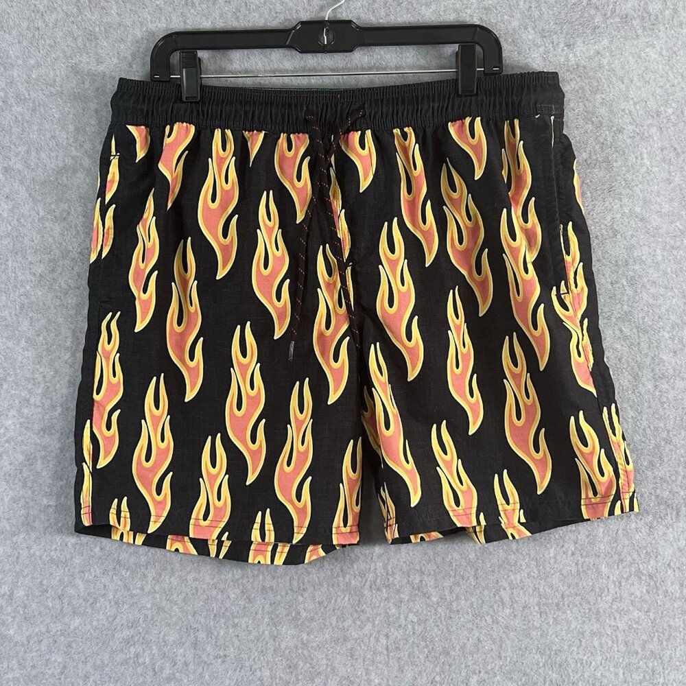 No Boundaries Flame Swim Board Trunks Men Sz L 36-38 Flames Printed Swim Shorts